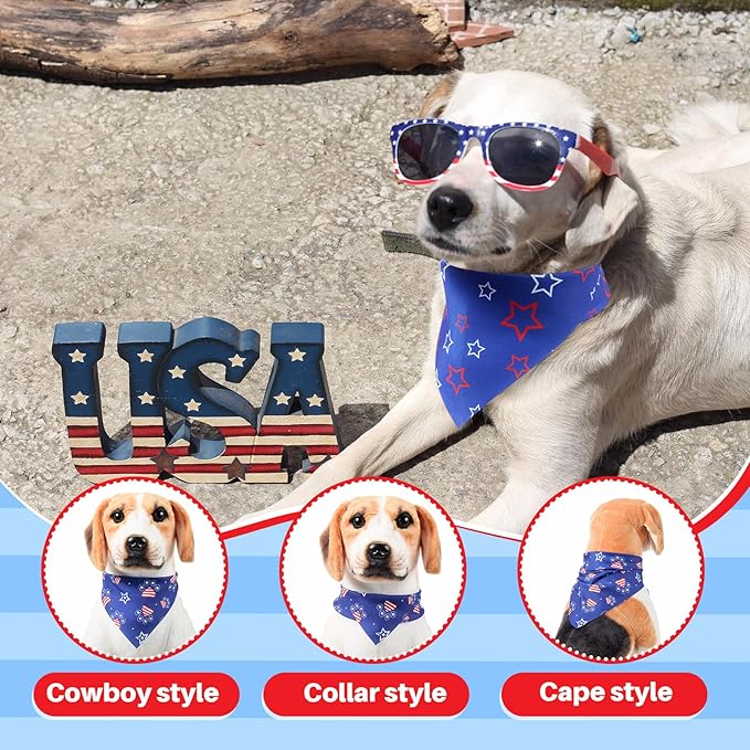 Sanwuta 120 Pcs Dog Patriotic Bandana Bulks 4th of July Bandanas Independence Day Pet Scarf Soft Triangle Scarfs for Small and Medium Pets, 30 Styles