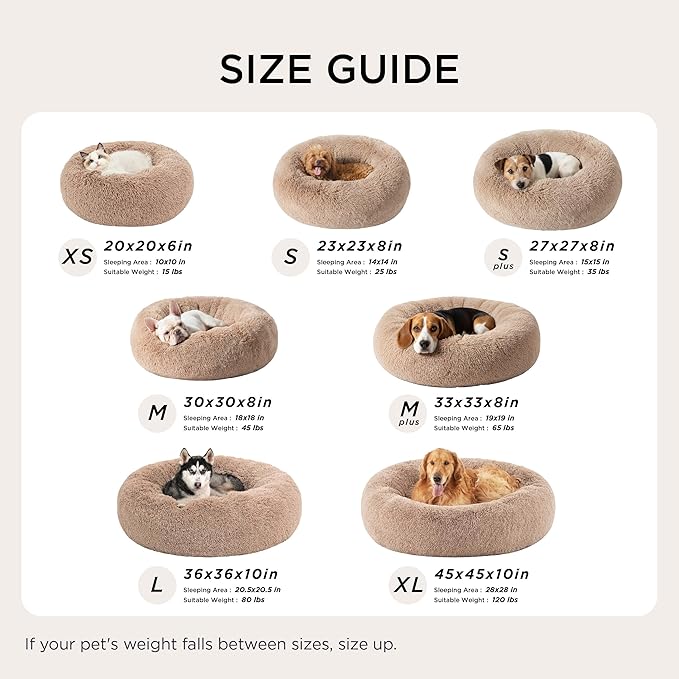 Bedsure Calming Dog Bed for Small Dogs - Donut Washable Small Pet Bed, Round Anti-Slip Fluffy Plush Faux Fur Large Cat Bed, Fits up to 25 lbs Pets, Light Blue, 23 inches