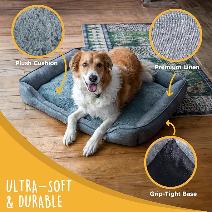 Large Dog Bed 39 Inch, Washable Plush Pet Sofa for Large Dogs & Cats, Soft Rectangle Pet Bed with Non-Slip Base