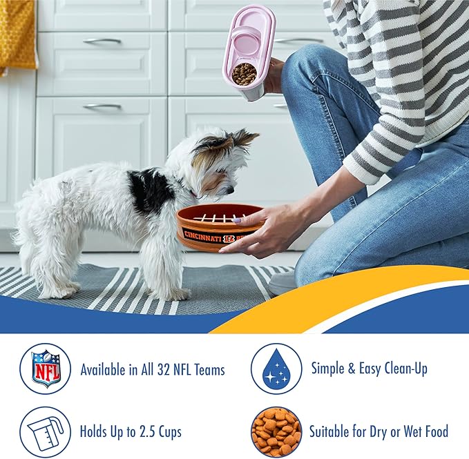 NFL Super-Bowl - Cincinnati Bengals Slow Feeder Dog Bowl. Football Design Slow Feeding Cat Bowl for Healthy Digestion. Non-Slip Pet Bowl for Large & Small Dogs & Cats
