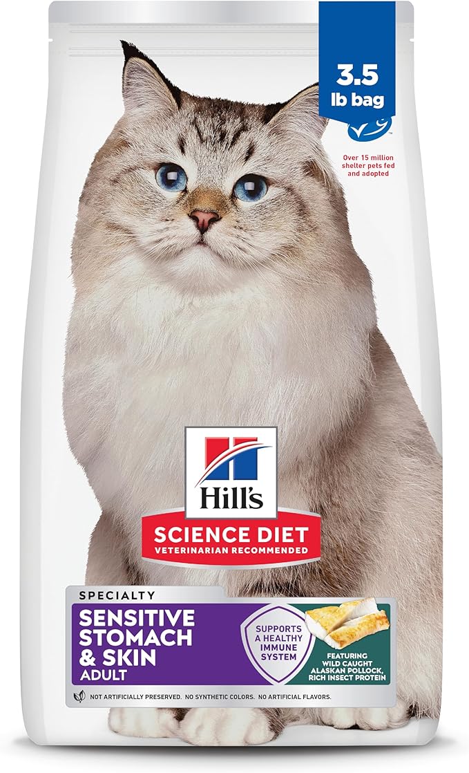 Hill's Science Diet Sensitive Stomach & Skin, Adult 1-6, Stomach & Skin Sensitivity Support, Dry Cat Food, Pollock & Barley, 3.5 lb Bag