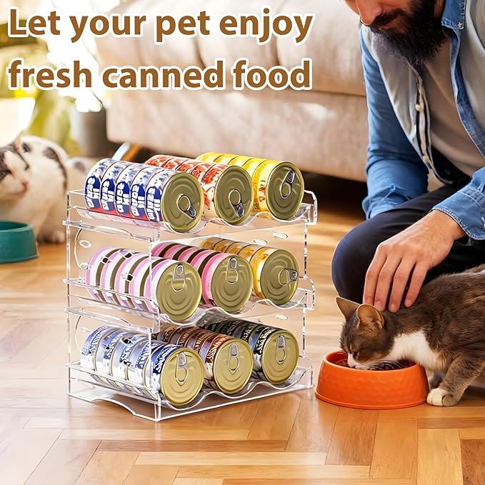 Cat Food Can Organizer, 2-Tier Cat Food Organizer, Transparent Can Organizer for Pantry, Canned Food Organizer Holds 30 (3oz) Cans, Pantry Can Organizer (2-Tier)