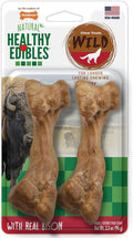 Nylabone Healthy Edibles WILD Natural Dog Chews, Long Lasting Bones for Dogs, Bison Flavor Dog Treats, Medium (2 Count)