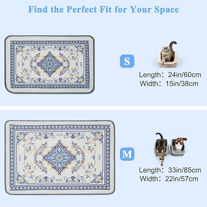 Unicorn Catcher 24X15in Cat Litter Mat Machine Washable Soft 3D Air Mesh Litter Box Rug Non-Slip Backing Quick Dry Scatter Control for Paws,Blue