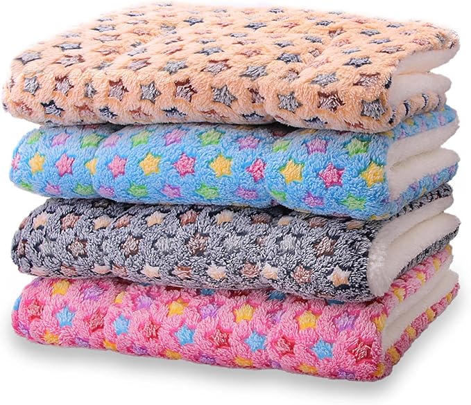 FJWYSANGU Fluffy Pet Cat Blanket Soft Coral Velvet Pet Puppy Cushion Mat Warm Cover Soft Pad Mat(Star V2/Beige,X-Large)