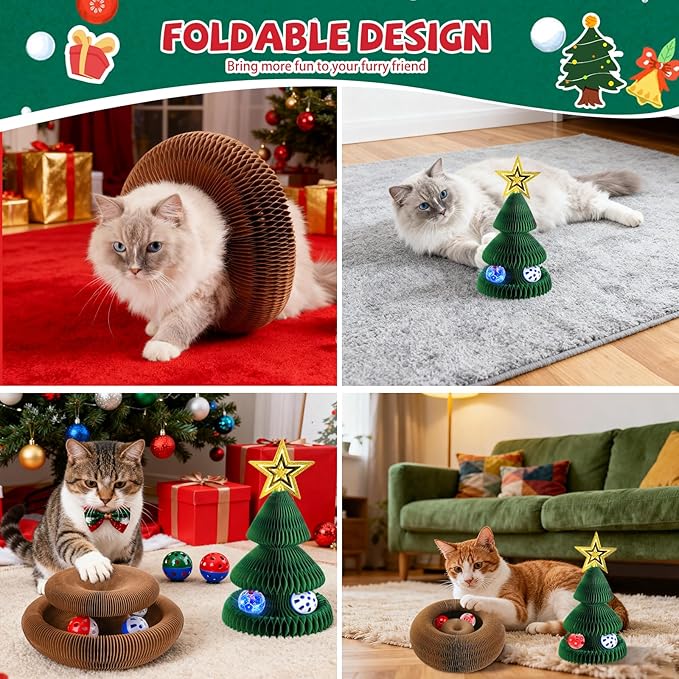 4 Pack Magic Organ Cat Scratching Board Toy Foldable Interactive Cat Toy with 8 PCS Ball Reversible Infinity Style Magic Organ Cat Toy for Indoor Cats Claw Care,Mental Stimulation,Enrichment Play