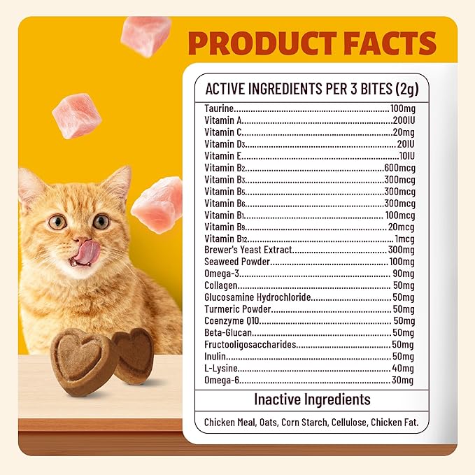 24-in-1 Cat Vitamins and Supplements Chews, Vitamins Treats with Lysine & Taurine for Cat - Immune, Skin&Coat, Respiratory&Vision Support, Daily Multivitamin for Indoor&Senior Cats-330Bites