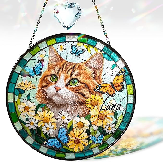 Custom Pet Portrait Stained Glass Window Hanging, Memorial Decoration Suncatcher from Photo, Loss of Dog & Cat Gift, Sympathy Bereavement Keepsake for Dog Lover, Cat Mom Gift for Women