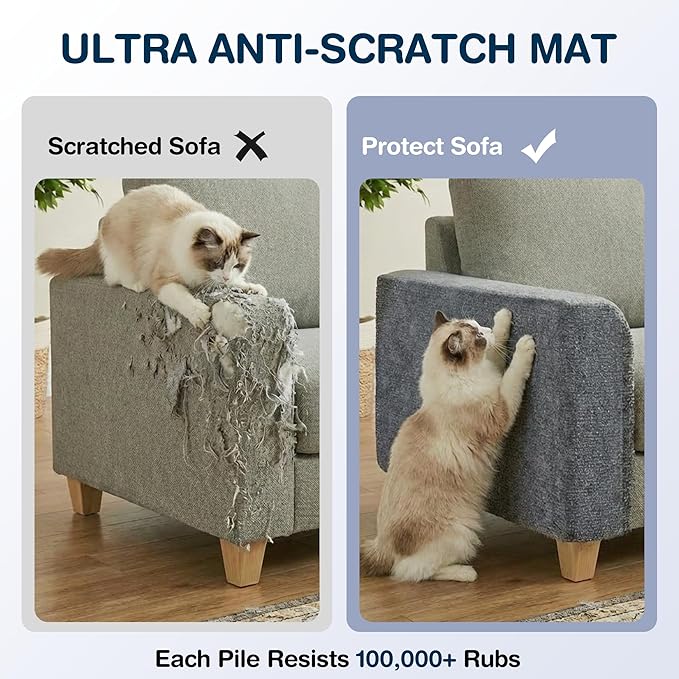 2 Pack Cat Scratcher Mat Roll for Furniture & Couch Protection | Total 157.5" x 15.8" Trimmable Self-Adhesive Carpet Cat Scratch Pad Replacement (Light Grey)
