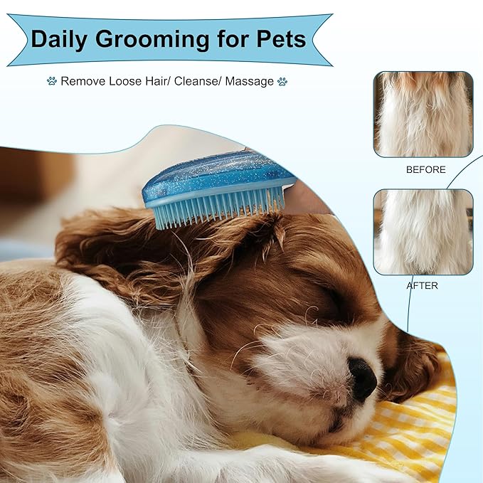 Gentle Grooming Puppy Brush with Gift Box ， Fit for Small Dog ， Yorkie, Shih Tzu, Maltipoo, Maltese and Pomeranian ，Toy Poodle Accessories, Soft Bristle (Glitter Blue)