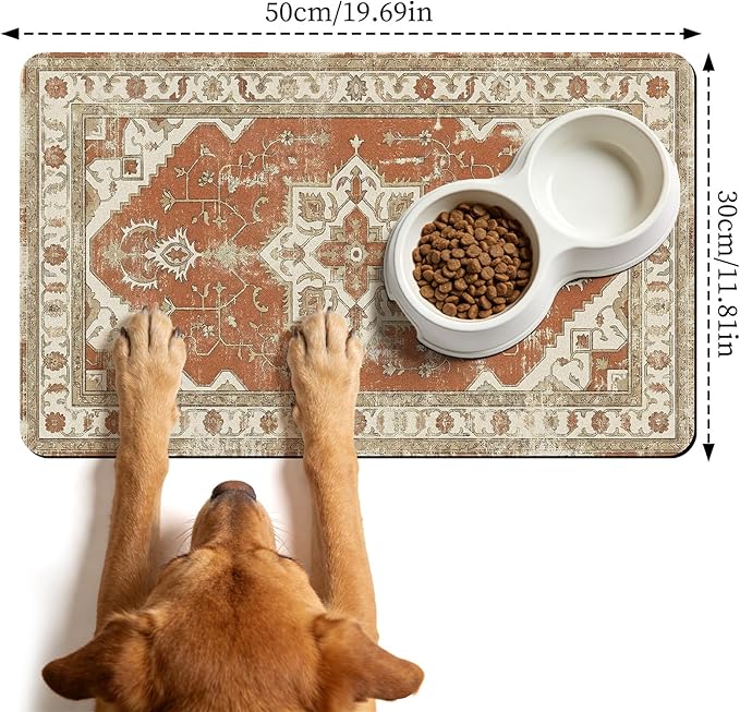 Dog Food Bowl Mat - Absorbent Quick Dry Dog Feeding Mats for Food and Water, Anti Slip Cat Bowl Placemat for Floors, Diatomite Pet Dish Matts Accessories Supplies, Bohemia Style, 12 * 20in