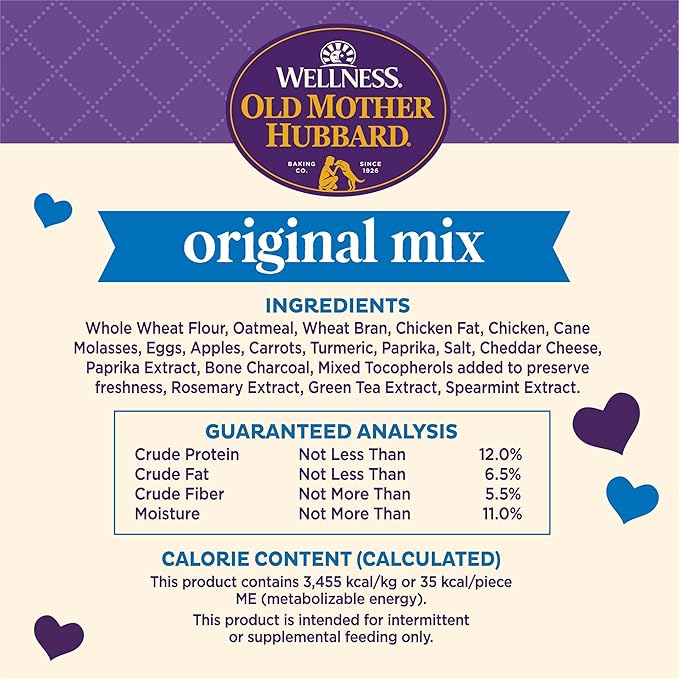 Old Mother Hubbard Wellness Original Mix Dog Biscuits,Natural,Training Treats,Four Flavors,Small Size,(20 Ounce Bag),(Pack of 2)