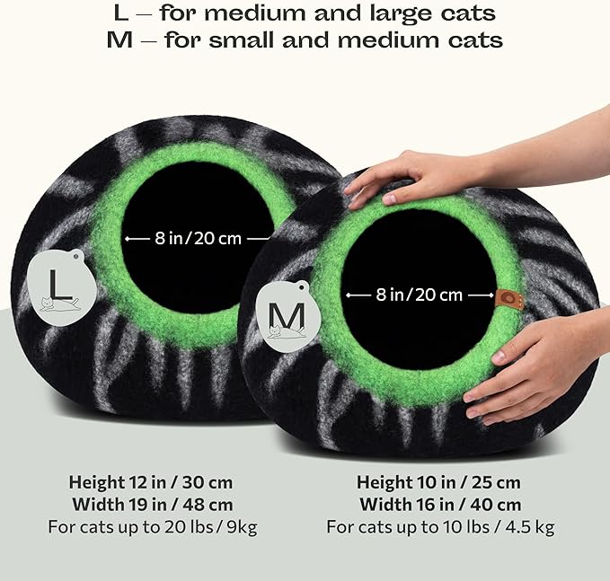 MEOWFIA Cat Cave – Premium Felt Cat Bed for Indoor Cats, Handmade Merino Wool (Shining Tiger, Large)