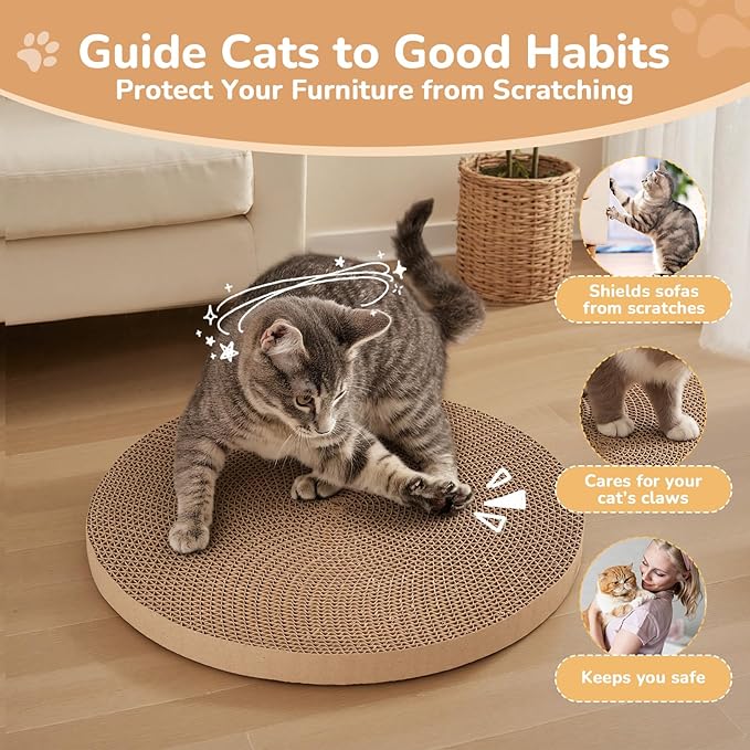 4pcs Cat Scratch Pad, Cat Scratcher Cardboard & Cat Scratching Pads - Round Cat Scratcher Refill, 10 Inch Diameter 7/8 Inch Thick cat scratchers for Indoor Cats