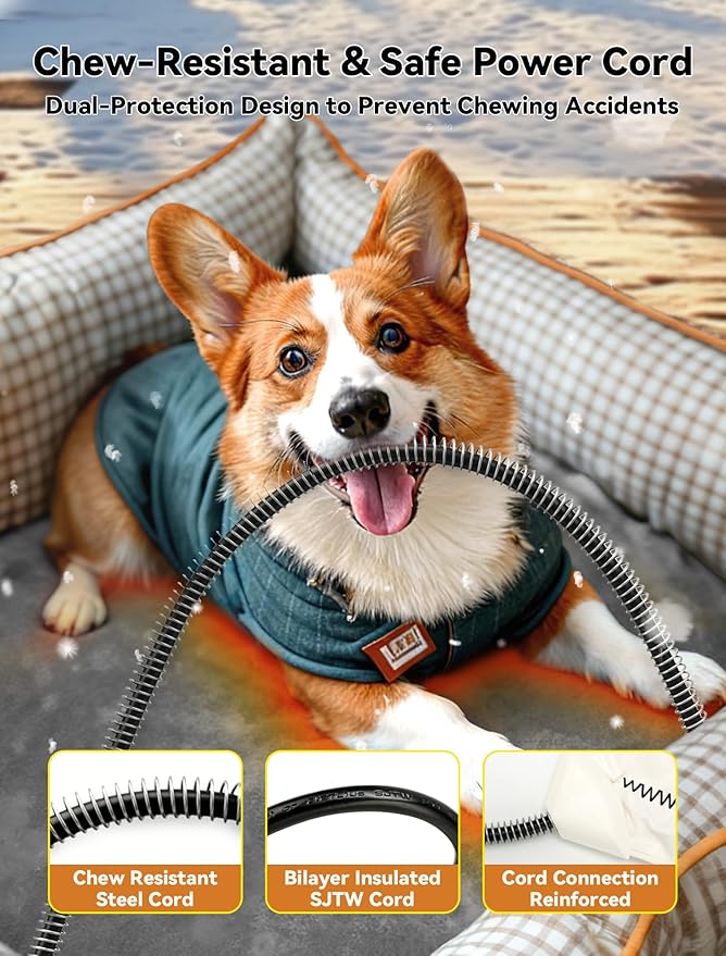 Outdoor Pet Heating Pad for Dog & Cat, Multi-Size Waterproof Heated Cat Dog Bed for Outside, Pet Heater Warmer Mat Blanket with Chew Resistant Cord for Senior Dog Cat House Whelping Box,Gray,16" x 20"
