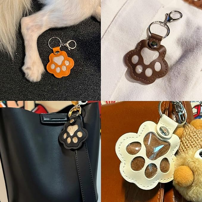 6 Packs Pet Hair Leather Keychain, Dog Cat Fur Storage Paw Keyring, Memorial Keepsake, Collar Bag Purse Key Charms
