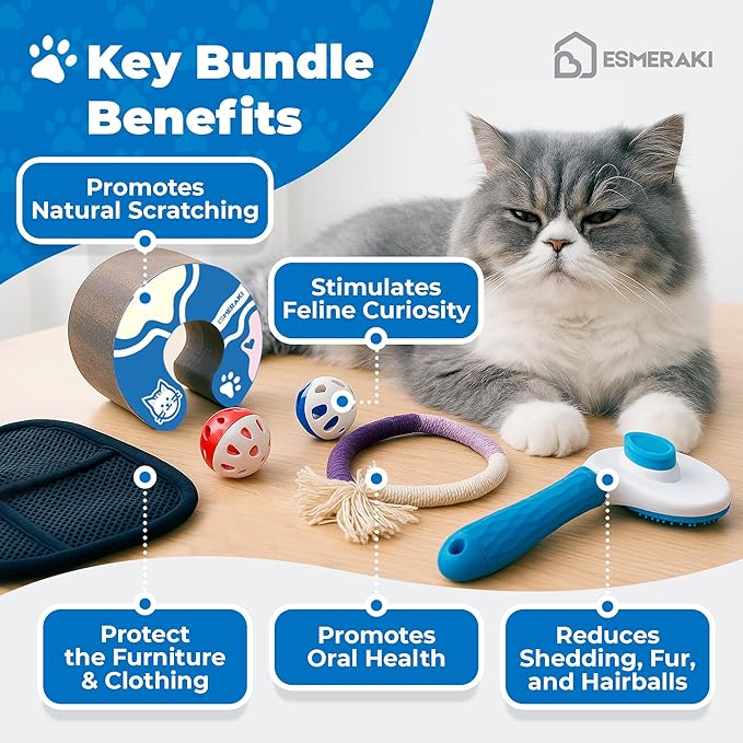 Kitty Kurlz Cat Scratcher Bundle for Kittens & Active Cats - Twisty Paws Reversible Infinity Kitty Curls Interactive Scratching Board, Stress-Relieving Cat Toy with Pet Hair Removal Glove & More