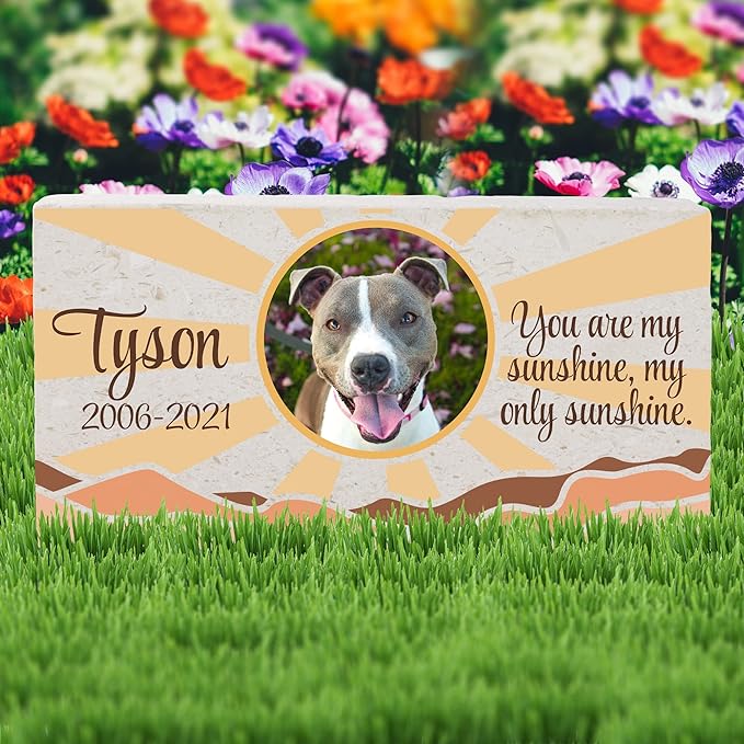 Personalized Pet Memorial with Keepsake Photo on Limestone - Headstones, Garden Stones, and Grave Markers for Dogs - Dog Memorial Stone, Pet Memorial Gifts - 12”x 6”x1.25" (D. Tyson Design)