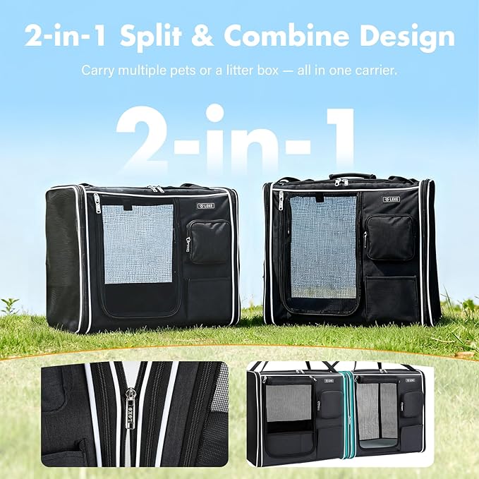 Lekereise Large Cat Carrier Soft Sided, 28" x 13" x 13", Large cat Travel Carrier for 2 Cats with Zipper Locks for Moving Across The Country(No Hammock), Foldable for Storage, Black