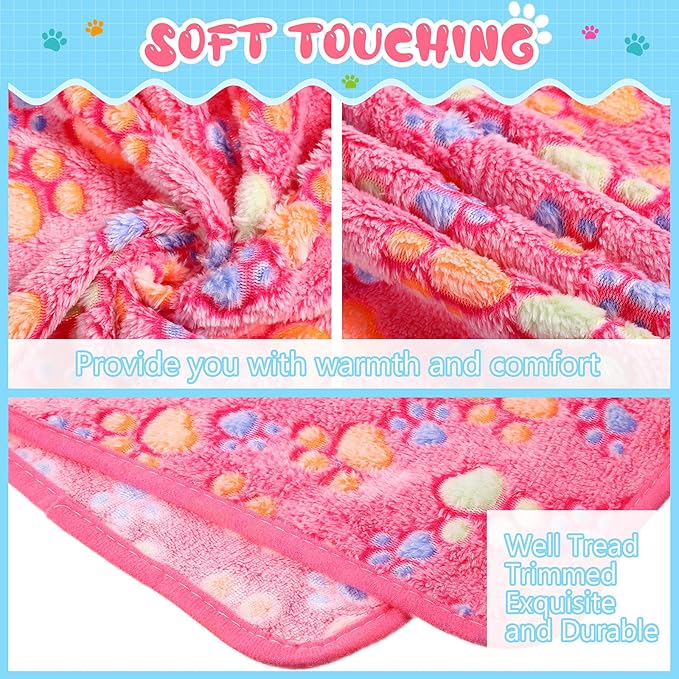 Tatuo 4 Pcs Dog Blanket for Pet Puppy Teething Toys Paw Print Fleece Blanket for Pet Cat Soft Warm Sleep Mat Guinea Pig Cage Mat (Medium(30 x 20.5 Inch),Pink)