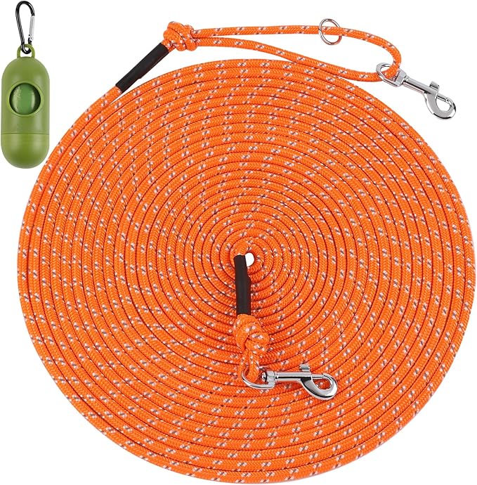 30FT Reflective Cat Leash,Escape Proof Long Training Lead for Cats Kittens & Small Pets,Durable Outdoor Walking Leash with Waste Bag Dispenser(Orange)