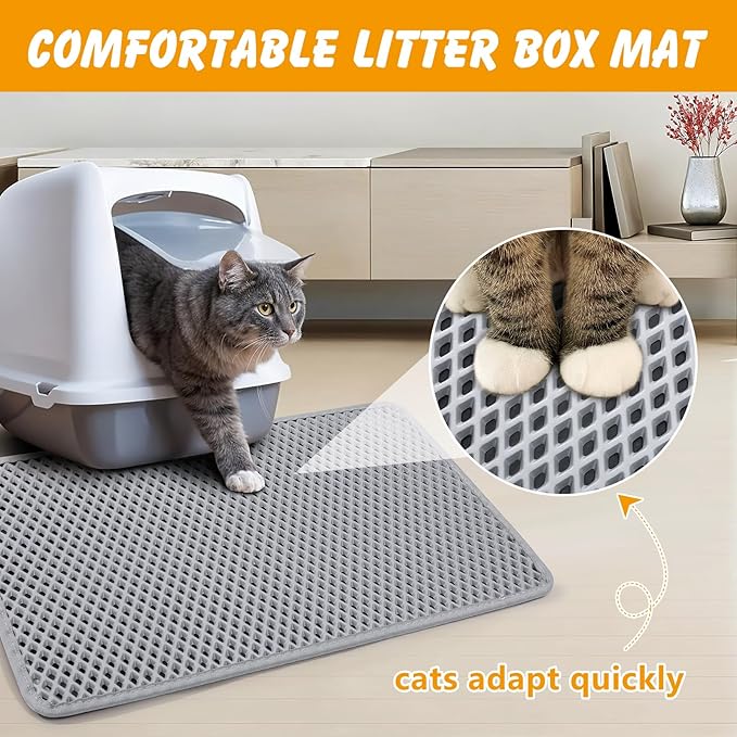 Double Layer Cat Litter Mat, 24x15 Inch Waterproof Litters Box Mat, Non-Slip Cat Mat for Litter Box
