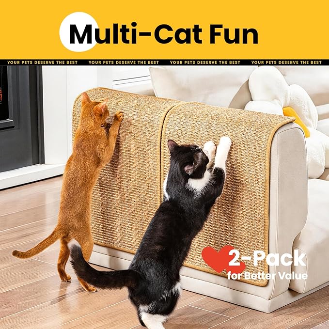 Conlun Cat Scratcher Mat,Sisal Cat Scratch Pad with Hook&Loop Tape,Wall Floor Kitten Scratching Pads Rug for Indoor,Furniture Protector for Couch&Carpets&Sofas,Kitty Bithday Gifts,Medium,Brown,2 Pack