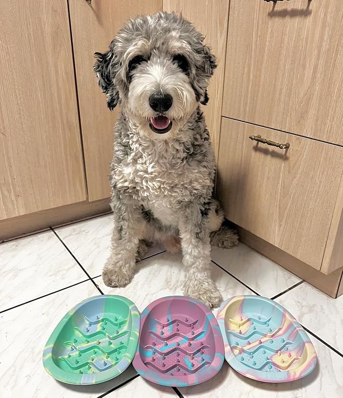 CHEWFFON Interactive Dog & Cat Lick Mat Bowls, BPA-Free Silicone Dog Slow Feeder Bowl with Suction Cups, Non Slip Food Bowl for Dogs and Cats, Reduces Boredom and Anxiety, Dishwasher Safe, Lavender