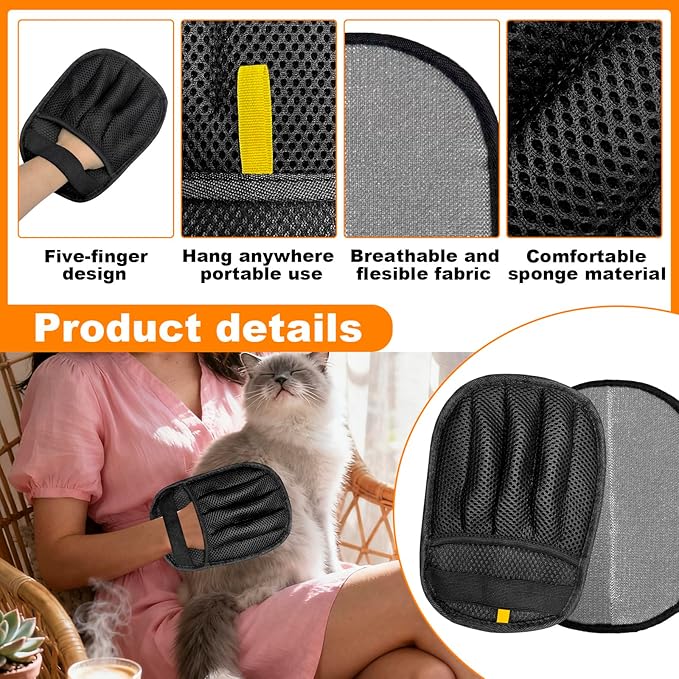 2 Pairs of pet Grooming Gloves, Suitable for Cats and Dogs. Five-Finger Static pet Grooming Gloves. Reusable pet Grooming Tools for Sofas, Clothes, pet beds and Carpets. (S)
