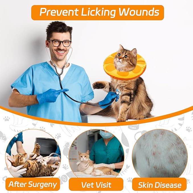 Seyezo Cat Cone Collar Soft, Adjustable Cat Recovery Collar for Small Medium Large Cats, Cute Donut E Collar After Surgery, Anti-Lick Wound Healing Elizabethan Cone for Kittens (Orange, Medium)