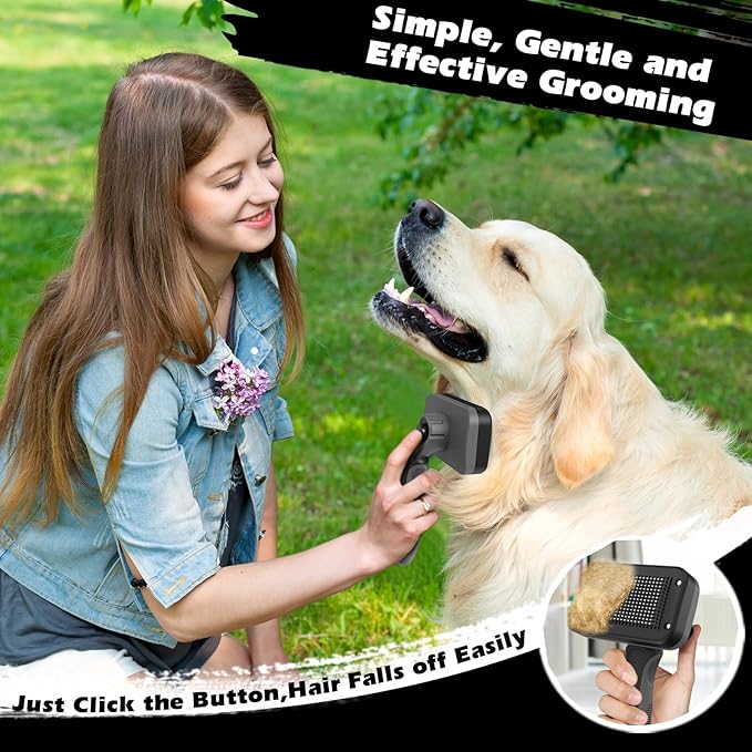 3PCS Self Cleaning Slicker Brush & Pet Grooming Rake & Flea Comb for Dogs,Cats and Horses | Double-Sided Dematting Comb & Skin Friendly Deshedding Grooming Tool | Premium Pet Supplies（Gray)