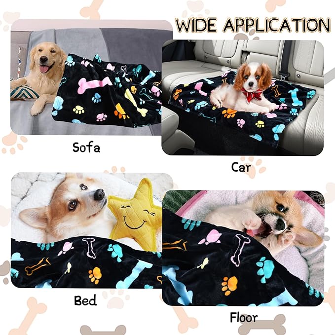 Rezutan Dog Blankets for 3 Pack Large Medium Pet Cat, Soft Fuzzy Washable Blanket, Comfort Flannel Suitable for Dogs Kennels & Beds, Sofas, Furniture, Gifts Puppy Essentials, 41 x 31 inch, Black