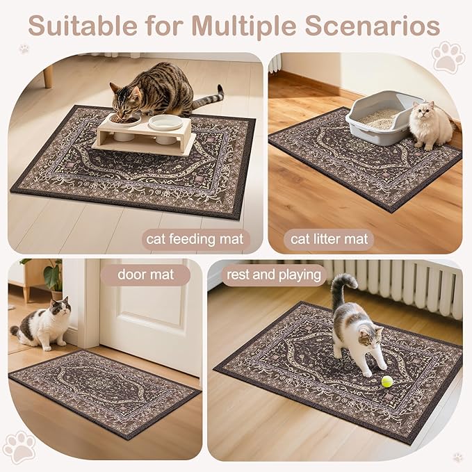 Bienbee Cat Litter Mat, 33" x 22" Waterproof Litter Box Mat Litters Rug with Non-Slip Bottom, Easy to Clean Litter Trapping Mat for Cat,Black-Brown Datura L