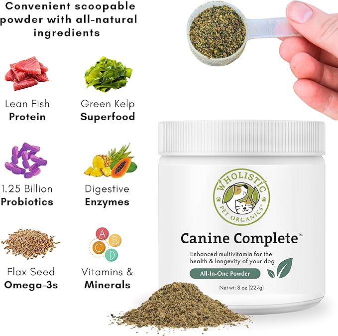 Wholistic Pet Organics Canine Complete - Dog Multivitamin Powder - 8 oz - Daily Dog Vitamins and Supplements for Homemade Food - Immune System, Skin, Coat & Overall Health - All Breeds - 22 Scoops