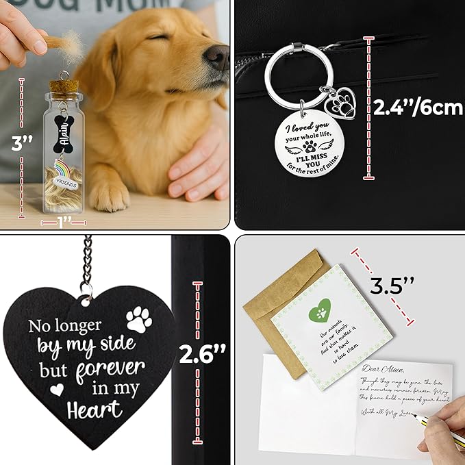 Pet Memorial Gifts Rotating 4x6 Picture Frame Wooden Black Dog Cat Remembrance Keepsake Pet Fur Jar Rainbow Bridge No Longer By My Side Heart Tag Pet In Loving Sympathy Keychain Loss Gift PR-6B