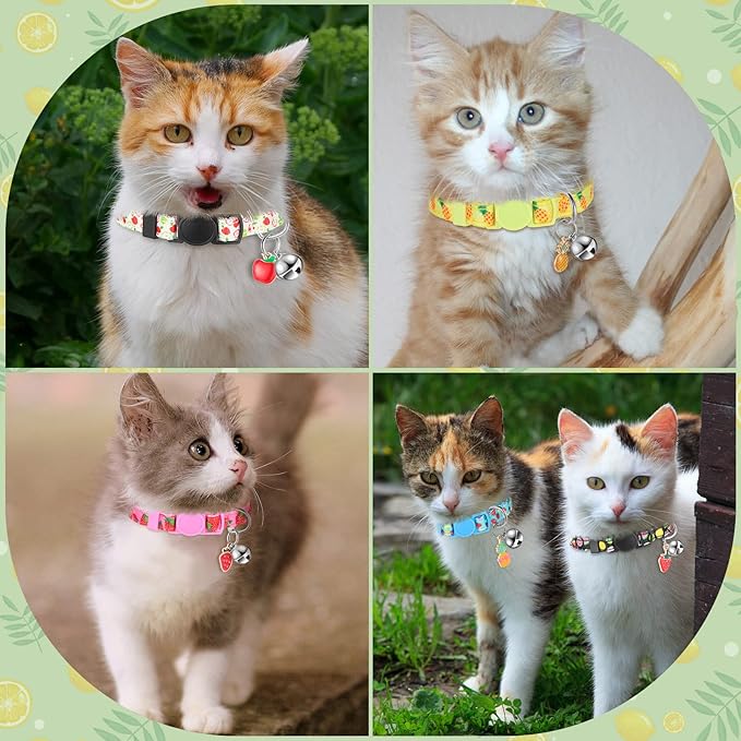 Frienda 12 Pcs Spring Summer Breakaway Cats Collars Girl Cat Safety Adjustable Collars with Bell and Summer Fruit Patterns Pendants Set for Pets Decoration(Small)