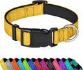 Reflective Dog Collar, Adjustable Soft Neoprene Padded Nylon Pet Collars with Buckle for Large Dogs, Yellow,L