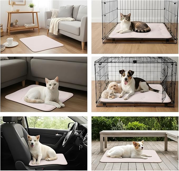 Cooling Pet Mat – 31x28.5 Dog or Cat Cool & Comfy, Soft Breathable Self-Cooling Pad, Pet-Safe, Durable, Perfect for Hot Weather, Naps, Crates, Cars, Couch, Washable, Take Anywhere, Pink