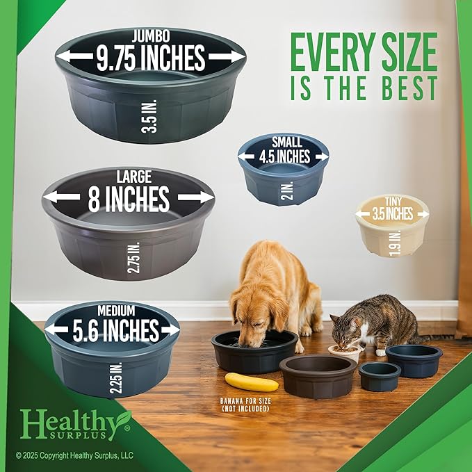Pet Crock Bowl - Thick Durable Plastic Non-Tip Food & Water Dish for Dogs, Cats & Large Animals - 9.75 Inch Diameter - Indoor/Outdoor - Chew Resistant, Easy Clean (Green, Jumbo 96oz)