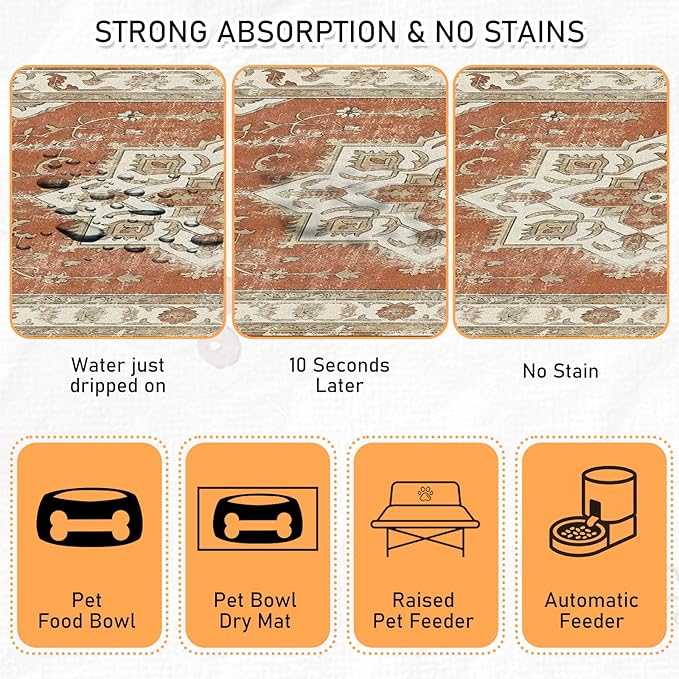 Dog Food Bowl Mat - Absorbent Quick Dry Dog Feeding Mats for Food and Water, Anti Slip Cat Bowl Placemat for Floors, Diatomite Pet Dish Matts Accessories Supplies, Bohemia Style, 17 * 30in