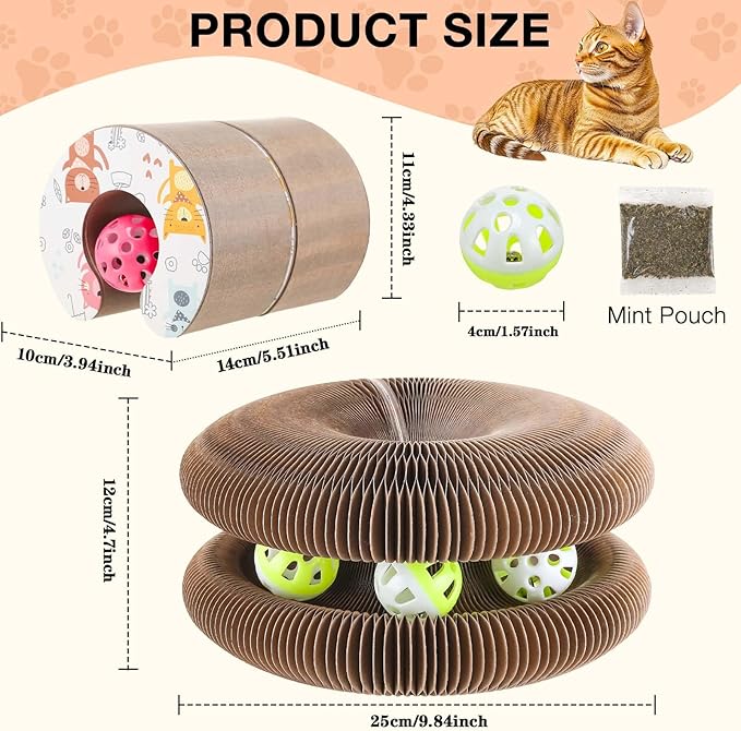 Kitty Kurlz Cat Toy, Reversible Infinity Style Magic Organ Cat Toy Made from Recycled Corrugated Cardboard Long Lasting (C-Shaped（2pcs）).