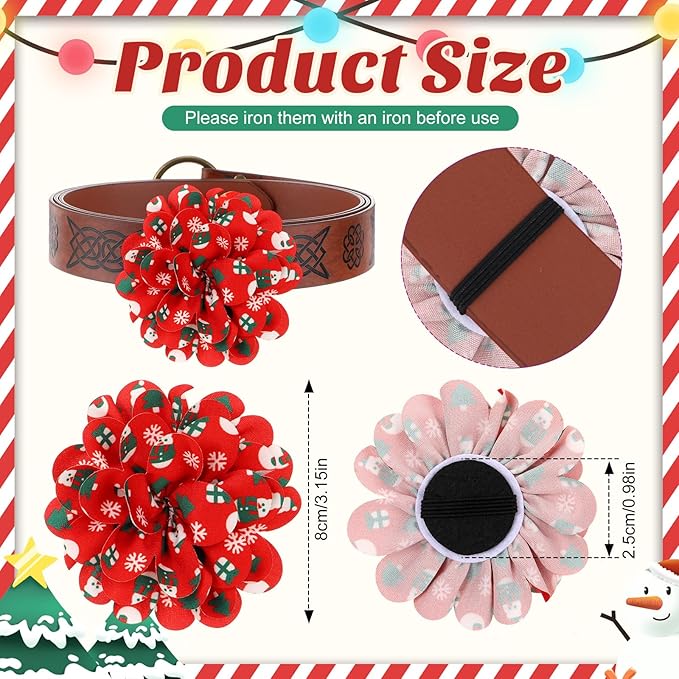 50 Pcs Christmas Dog Collar Flowers Bulk Santa Dog Bow Tie Flower Grooming Charms Accessories for Cat Pets Collar Attachment Embellishment Xmas Party Costume
