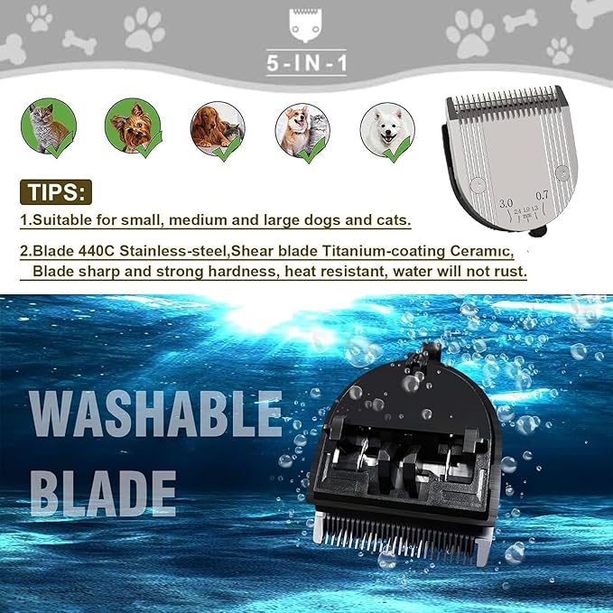 Audoc 5 in 1 Blades Adjustable Dog Grooming Replacement Blades Compatible with Wahl Animal Clipper Arco, Bravura, Chromado, Creativa, Figura, and Motion Pet, Dog, and Horse (Silver/3PC)