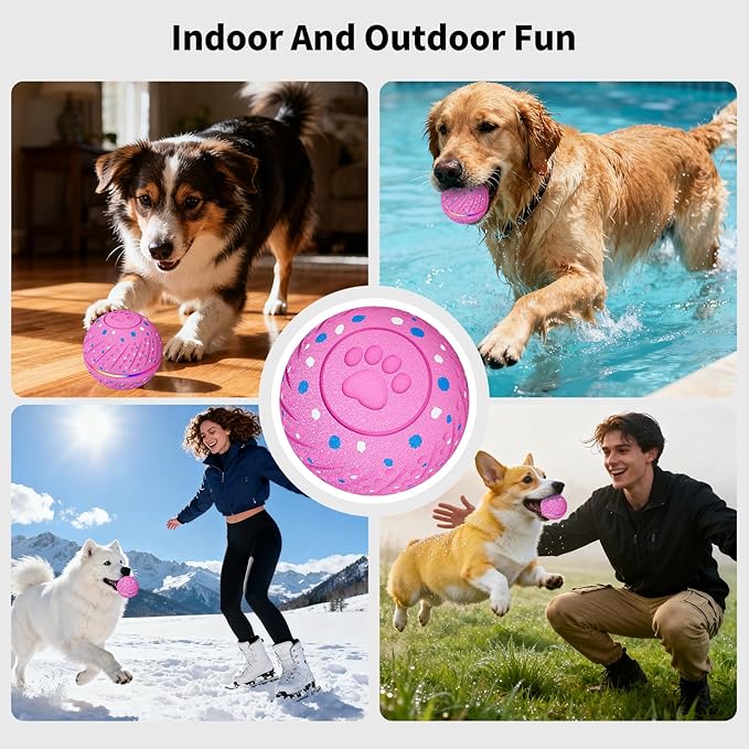 Interactive Dog Toys: Self Rolling & Bouncing Ball to Keep Them Busy, 3 Modes, Type-C Fast Charging, Durable E-TPU & IP54 Waterproof - Best for Small/Medium Breeds & Puppies (Pink, Medium)