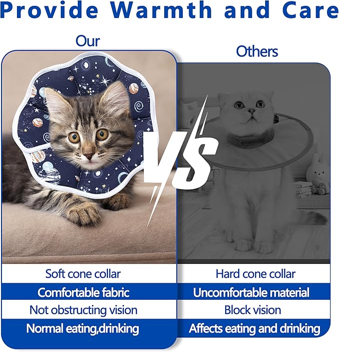 Soft Adjustable Cat Cone Collar, Comfortable Cat Recovery Collar Suitable for Various Types of Cats,Elizabethan Neck Protective Collar for Cats After Surgery (Dark Blue, X-Small)