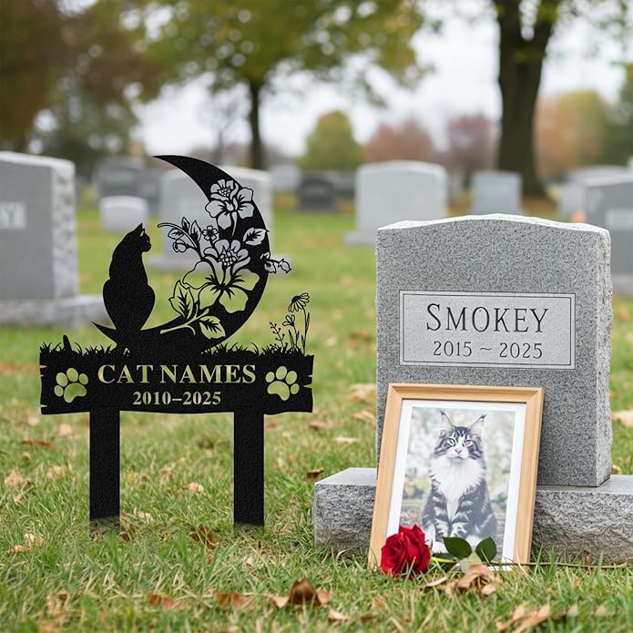 Personalized Memorial Marker for Departed Feline Friends, Handcrafted Cat Grave Stone