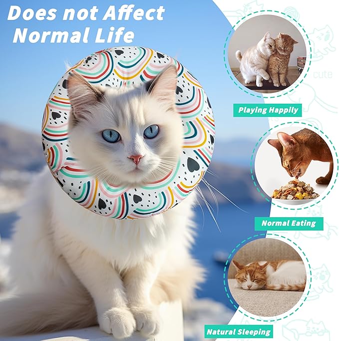 Soft Cat Cone Collar, Cute Cats Recovery Collar Suitable for Small, Medium, Large cat,Elizabethan Neck Collar for Cats After Surgery (Black Love, Small)