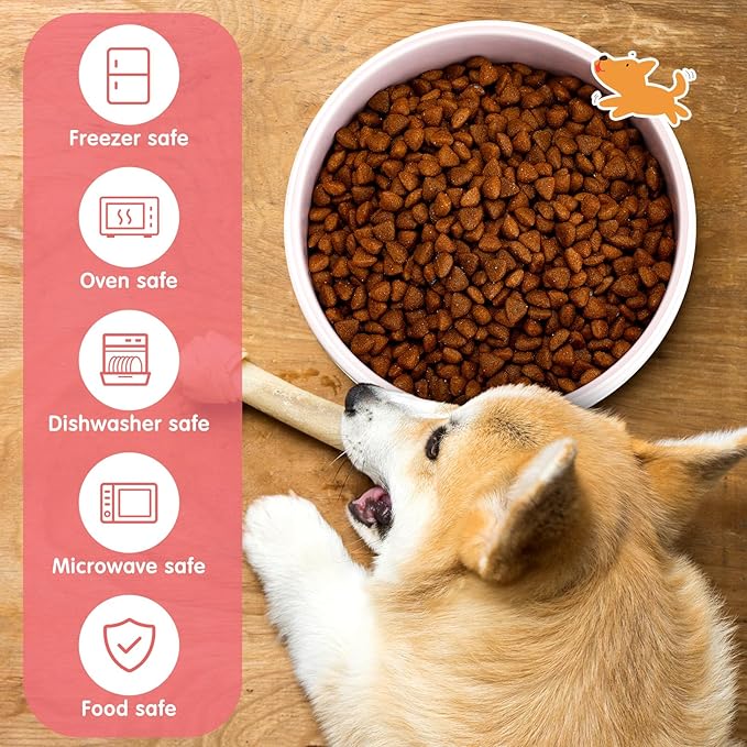 Maxcheck 2 Pcs 5 Inch Ceramic Dog Bowls Dishes for Small Dogs Cute Cartoon Pattern Puppy Cat Bowls Heavy Food Water Dishes for Pets Feeding Travel, Dishwasher Safe Microwave Safe(Pink and Gray)
