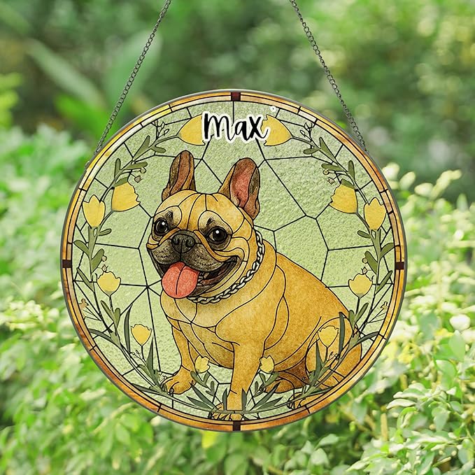 Custom Pet Memorial Sun Catcher, Glass Window Hanging with Photo, Floral Tribute Keepsake, Sympathy Gift for Dog or Cat Loss 3