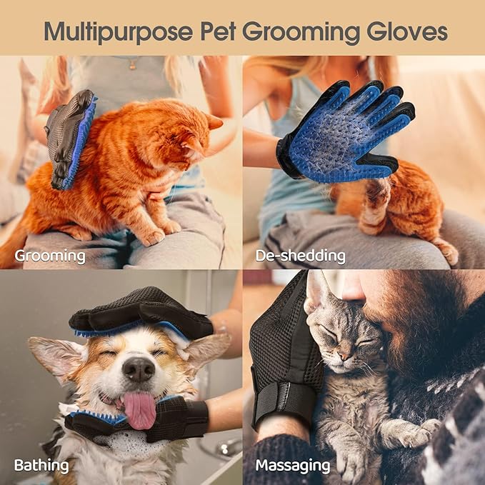 Efficient Pet Grooming Glove - Gentle Shedding Brush for Dogs, Cats, Horses, & more with Long & Short Hair - Right Hand Only (Red)